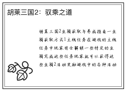 胡莱三国2：驭乘之道
